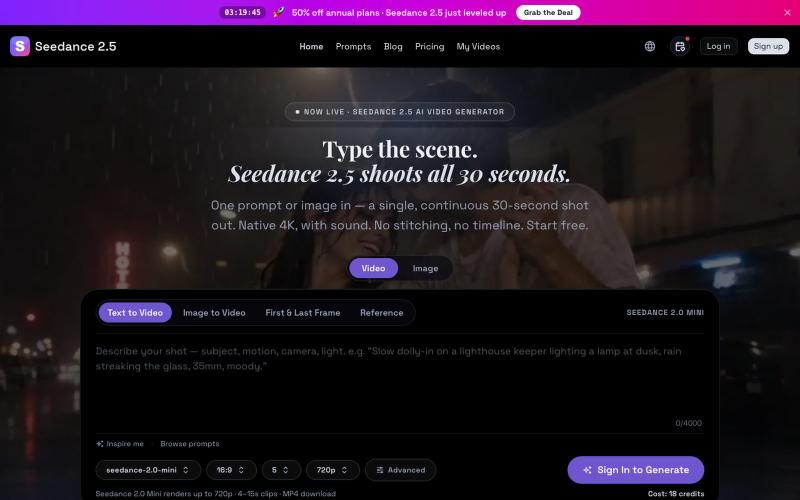 Seedance 2.5 AI Video Generator — Native 30s 4K — screenshot