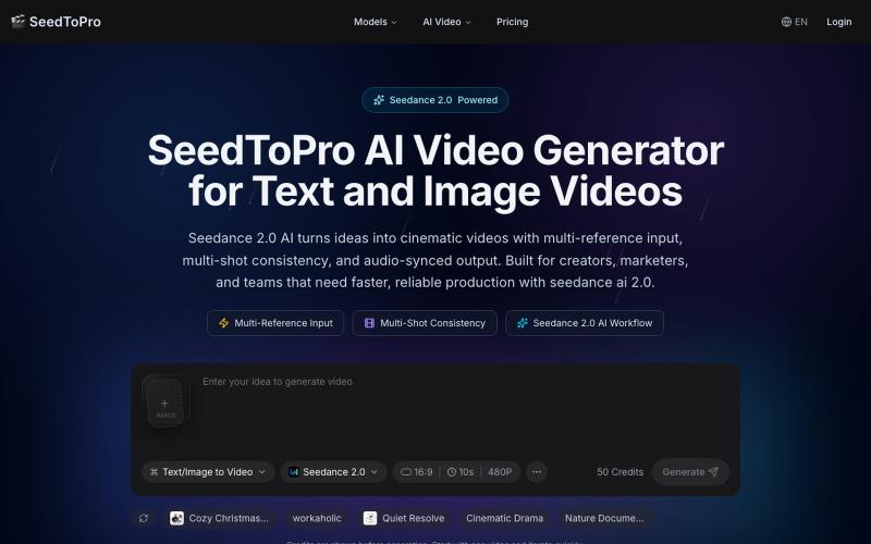 Seedance 2.0 Pro | AI Video Generator by SeedToPro — screenshot
