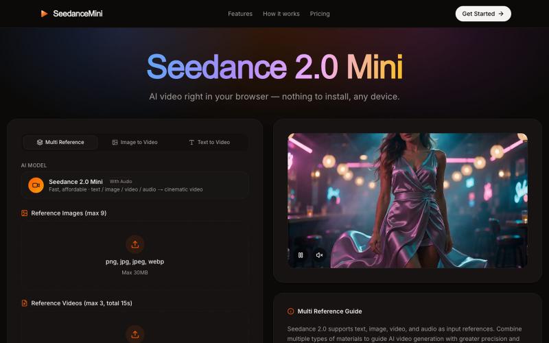 Seedance 2.0 Mini | Seedance Mini Online — screenshot
