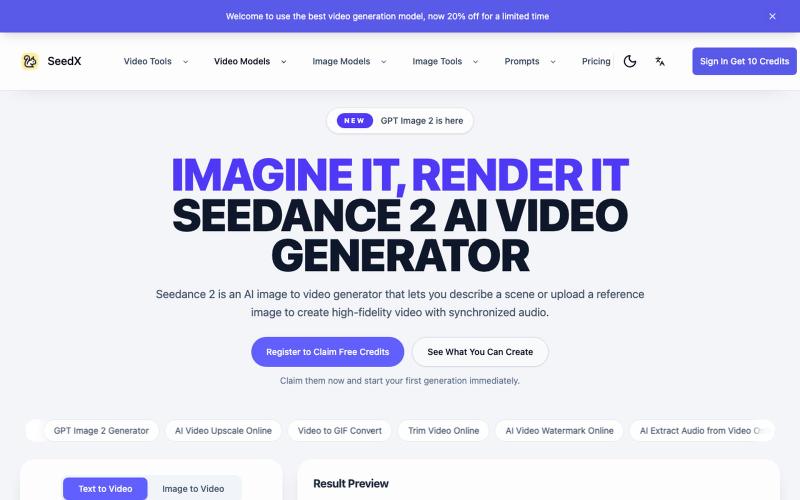 Seedance 2 AI Video Generator - IMAGINE IT, RENDER IT — screenshot