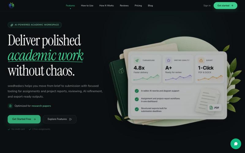 seedhedocs — AI Assignment Writer & Project Report Generator for Students — screenshot