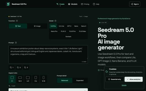 Seedream 5.0 Pro AI Image Generator & Model Compare — screenshot