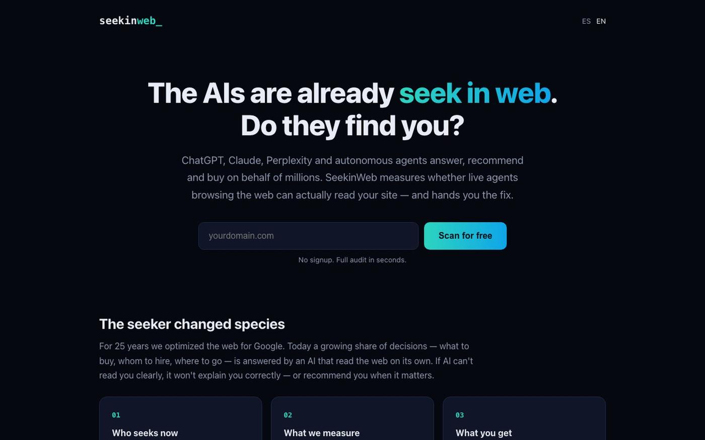 SeekinWeb — ¿Las IAs te encuentran? — screenshot