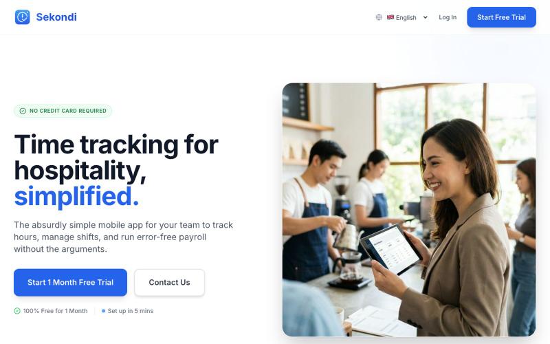 Sekondi – Staff Time Tracking for Bars, Restaurants & Cafés — screenshot