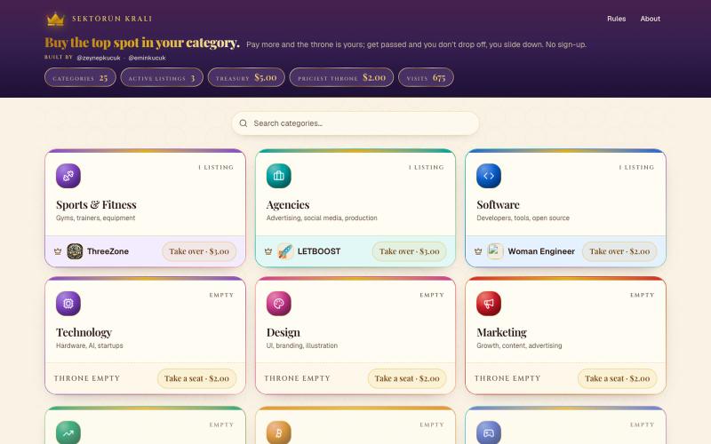 Sektörün Kralı — Buy the top spot in your category. — screenshot