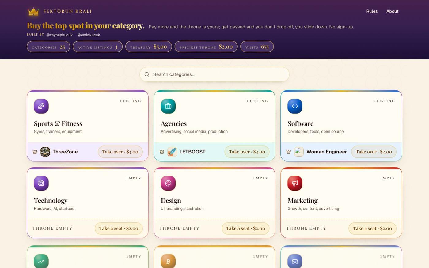 Sektörün Kralı — Buy the top spot in your category. — screenshot