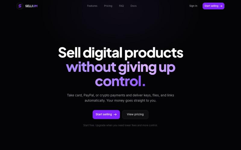 Sellium: Sell Digital Products, Keep Your Money — screenshot
