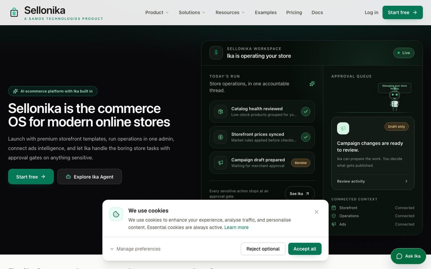 Sellonika | Agentic AI Ecommerce Platform with Ika Store Agent — screenshot