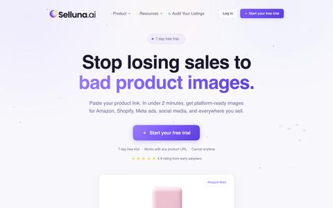 Selluna.ai, AI product image generator for Amazon and ecommerce — screenshot