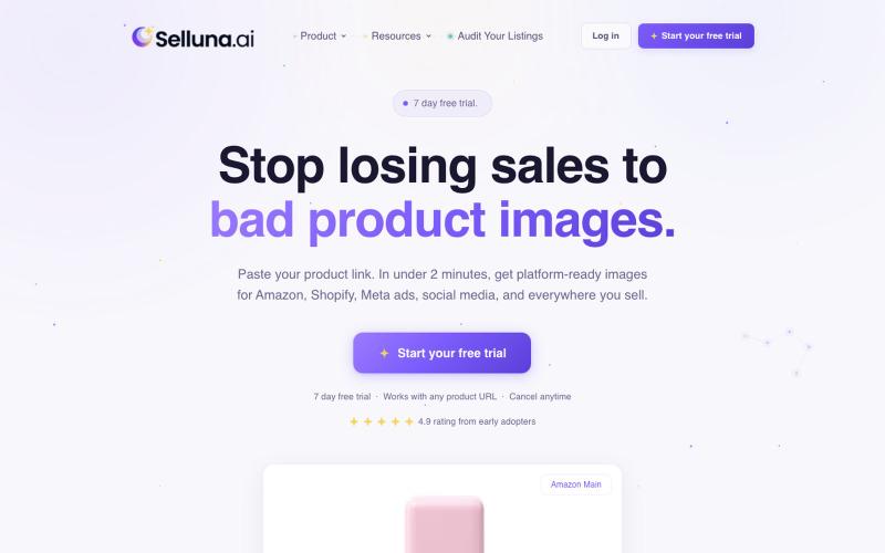 Selluna.ai, AI product image generator for Amazon and ecommerce — screenshot