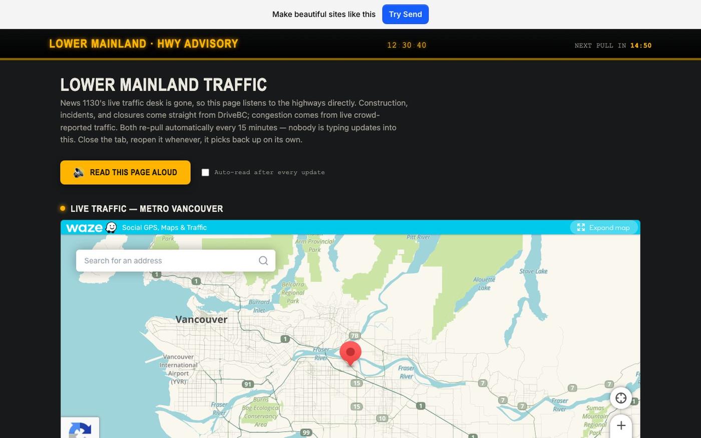 Lower Mainland Traffic — screenshot