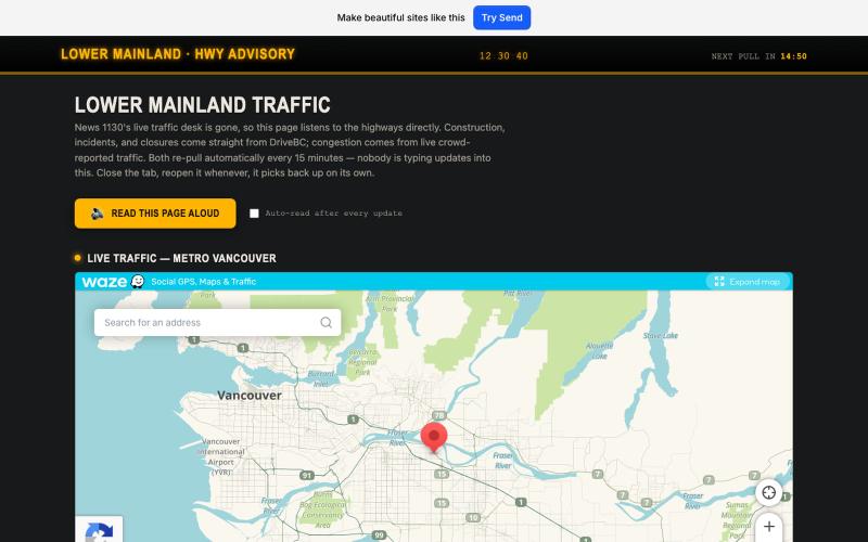 Lower Mainland Traffic — screenshot