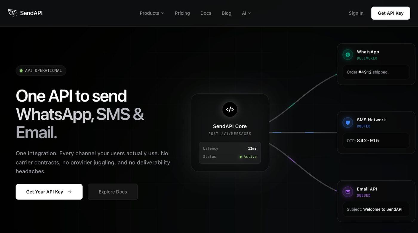 SendAPI – Multichannel Messaging API | WhatsApp, SMS & Email — screenshot