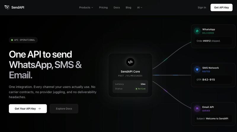 SendAPI – Multichannel Messaging API | WhatsApp, SMS & Email — screenshot