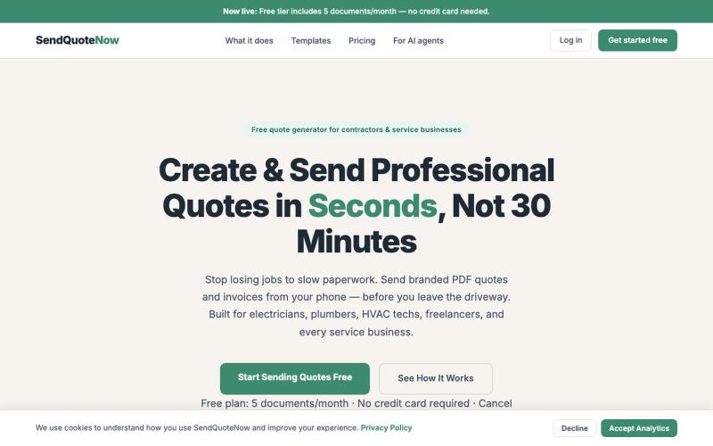 SendQuoteNow — Free Quote Generator & Invoice App for Contractors — screenshot