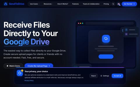 Receive Files to Google Drive - No Login Required | SendToDrive — screenshot