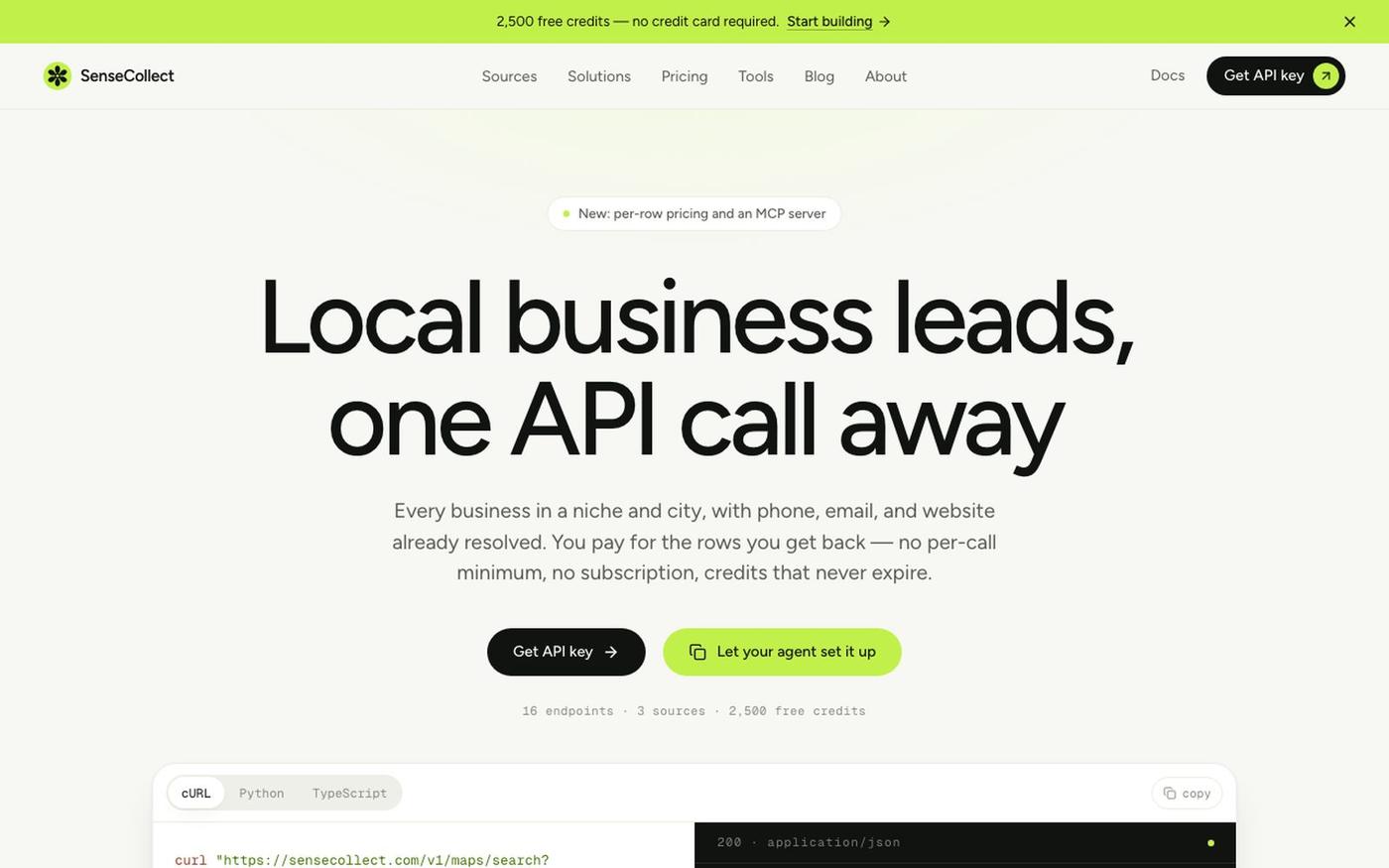 The Local Lead Data API — screenshot