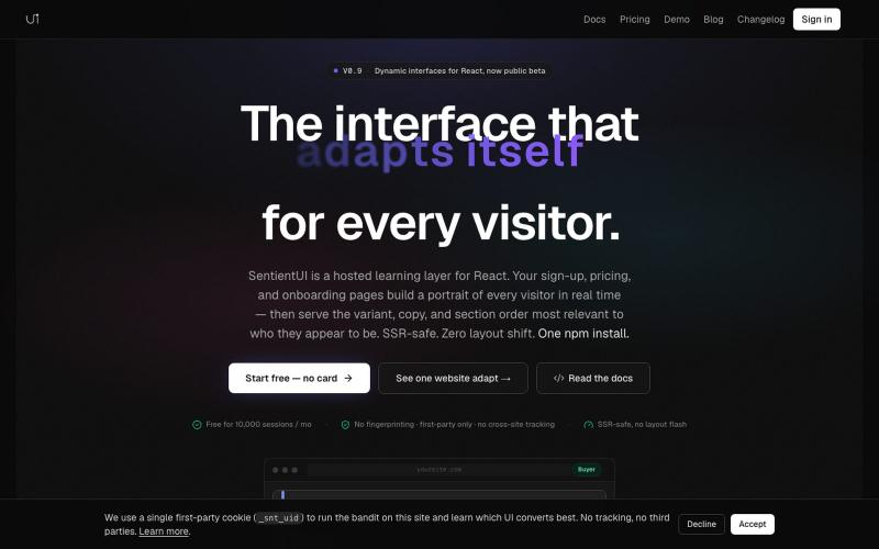SentientUI — UI that learns what converts — SentientUI — screenshot