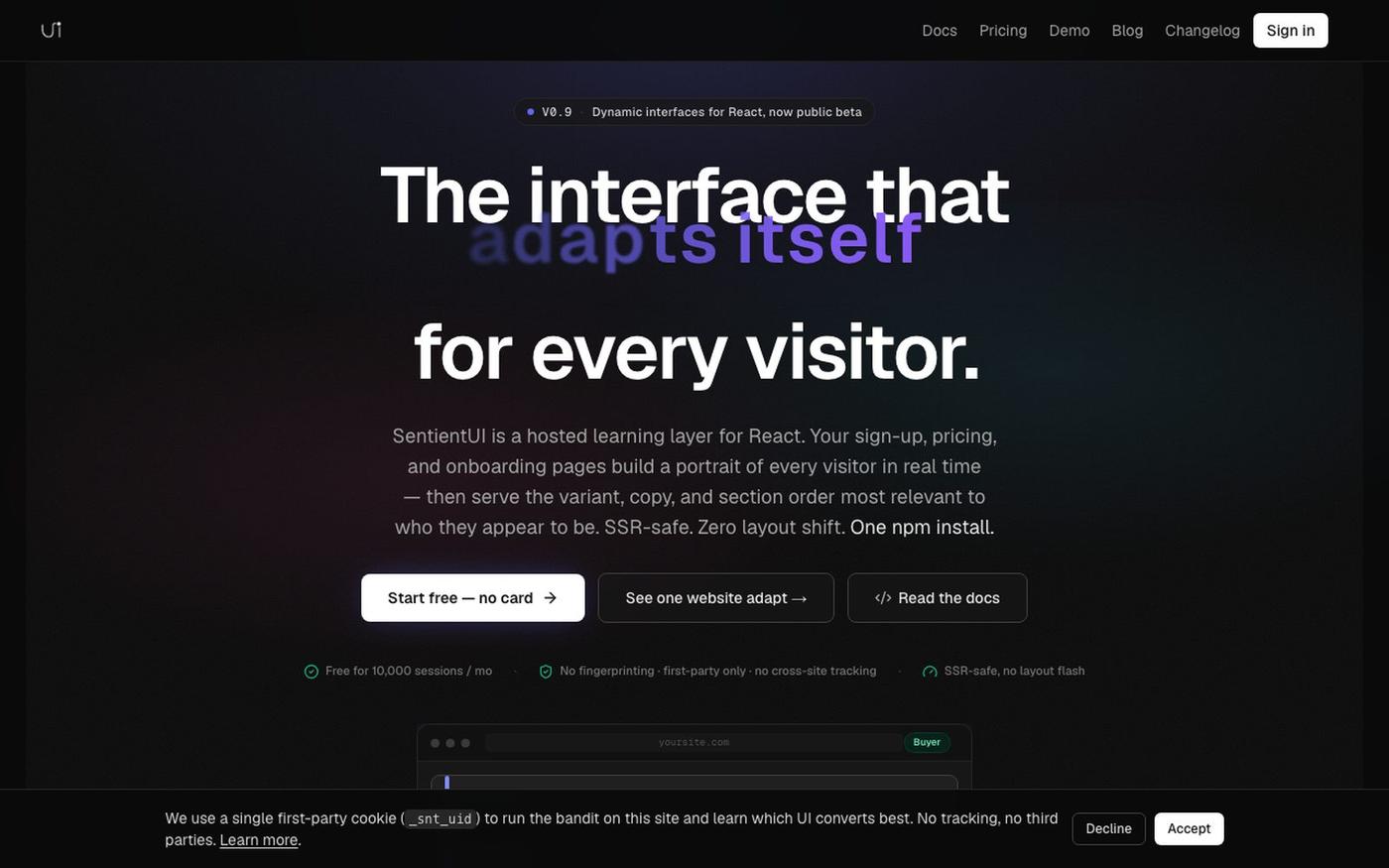 SentientUI — UI that learns what converts — SentientUI — screenshot