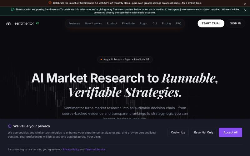 Sentimentor: AI Research Terminal & Charting Suite — screenshot
