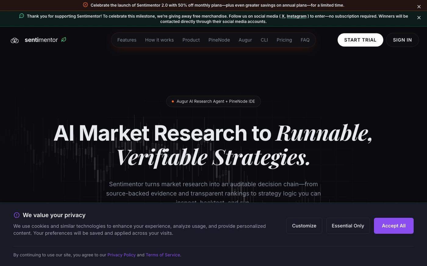 Sentimentor: AI Research Terminal & Charting Suite — screenshot