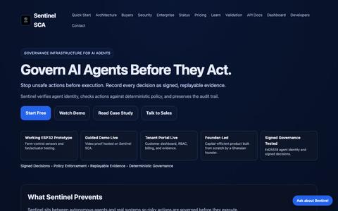 Sentinel SCA — Governance Infrastructure for AI Agents — screenshot
