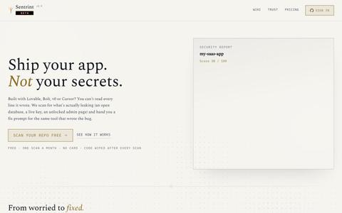 Sentrint · Ship your app, not your secrets — screenshot