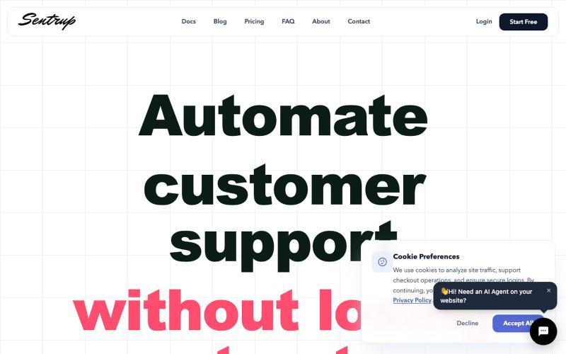 Sentrup — AI Customer Support Platform — screenshot