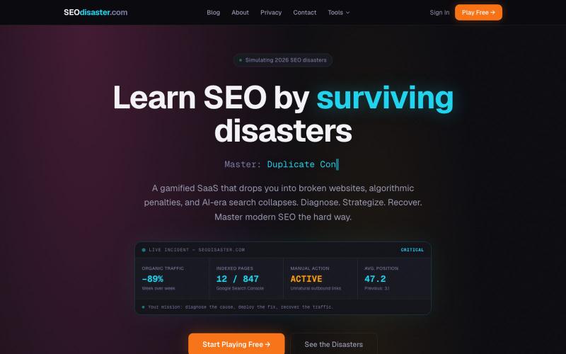 Learn SEO by Fixing Real Disasters | SEOdisaster.com — screenshot