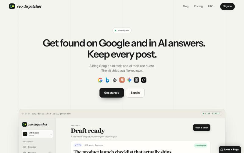 SEO Dispatcher — Get found on Google and in AI answers — screenshot