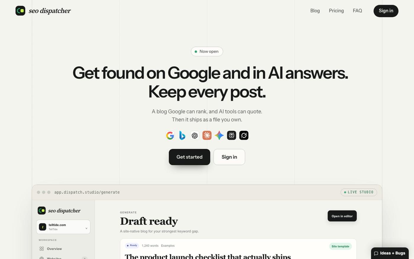 SEO Dispatcher — Get found on Google and in AI answers — screenshot