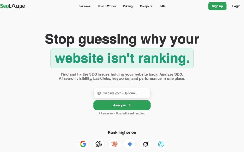 SeoLoupe - SEO, GEO & AEO Audit Tool That Shows You What to Fix — screenshot