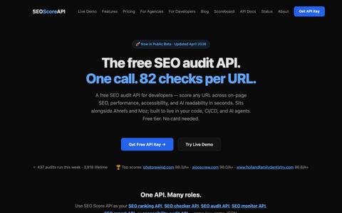 Free SEO Audit API for Developers — 82 Checks per URL, JSON in Seconds — screenshot