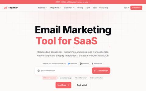 Sequenzy - Email Marketing Tool for SaaS. Send onboarding sequences, trial email — screenshot