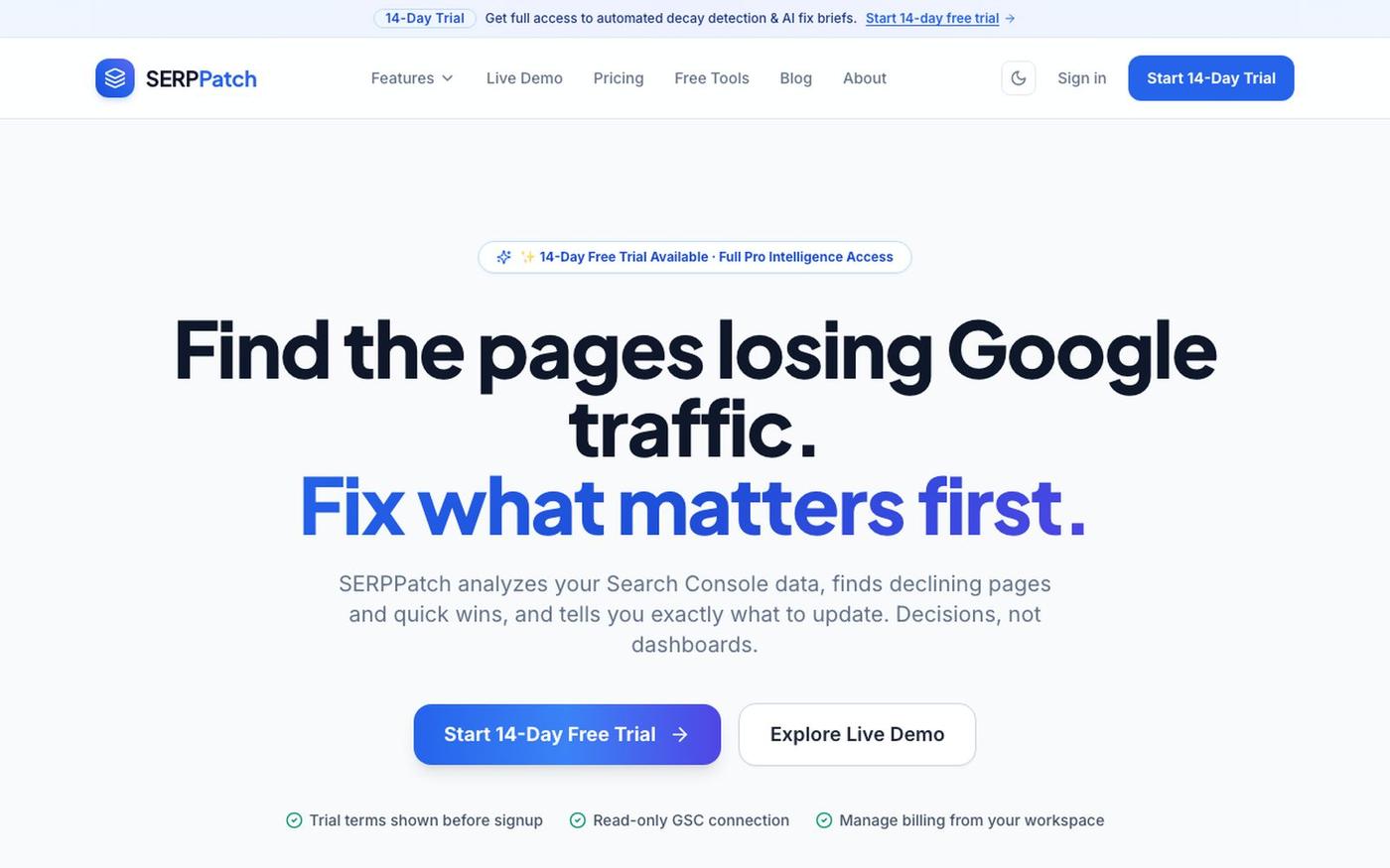SERPPatch: Find SEO opportunities in Search Console — screenshot
