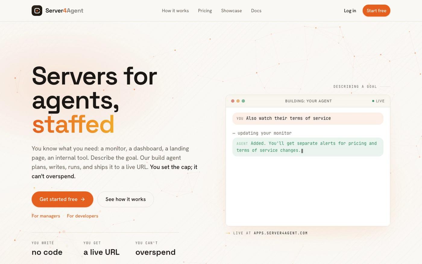 Servers for agents, staffed · Server4Agent — screenshot