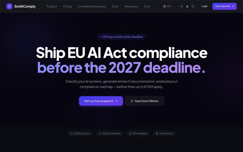 EU AI Act Compliance Software for SMEs — SetAIComply — screenshot