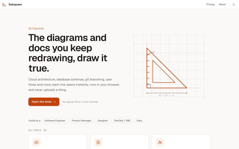 Setsquare · Cloud, Database & AI-Prompt Diagram Tools — screenshot