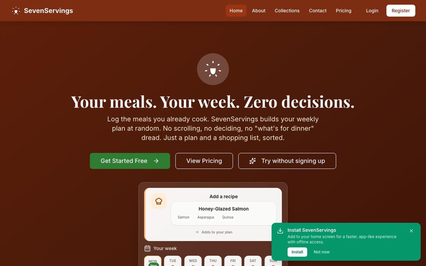 SevenServings - Meal Planner & Shopping List Generator — screenshot