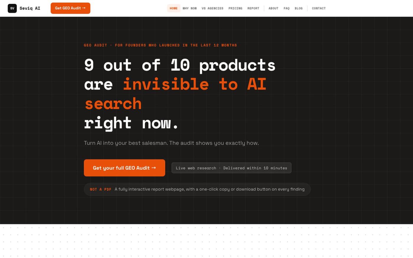 Seviq AI — Find Out Why AI Search Ignores Your Product (and Fix It) — screenshot