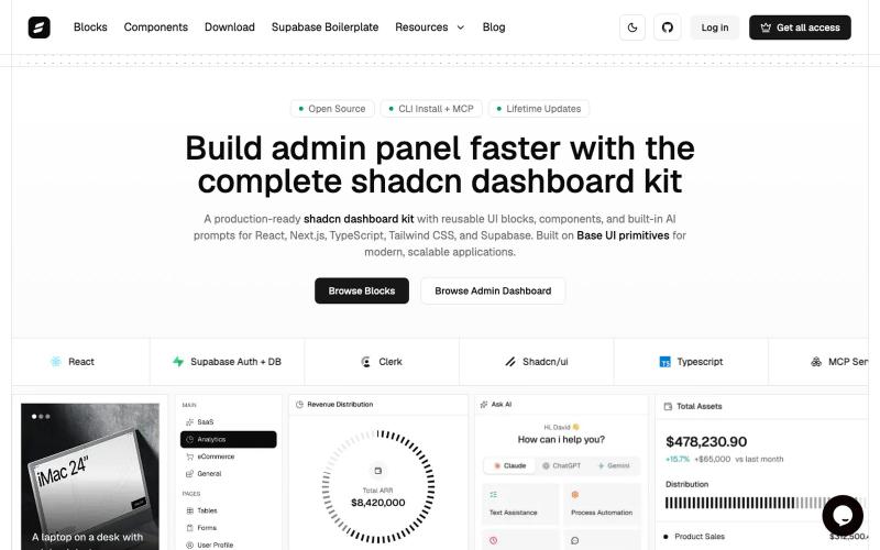 Shadcn Dashboard, UI Blocks and Components for React, Next.js & Tailwind CSS — screenshot