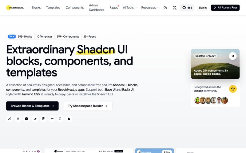 Shadcn UI Blocks, Templates, and Components | Free and Pro — screenshot