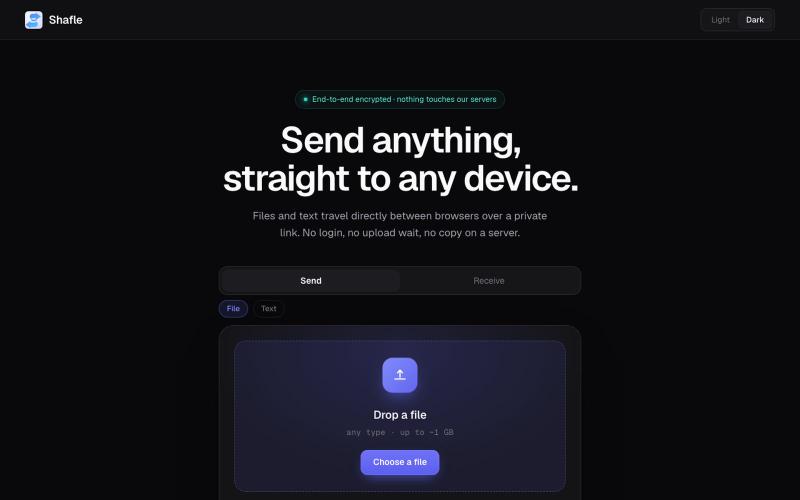 Shafle — P2P File & Text Sharing — screenshot