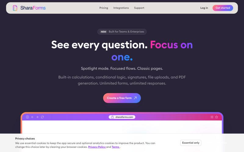 Free Form Builder with Calculations & Conditional Logic - SharaForms — screenshot