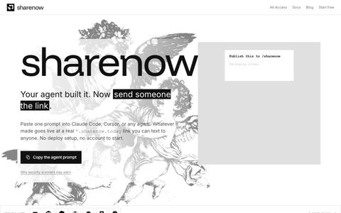 sharenow · your agent built it, now send the link — screenshot