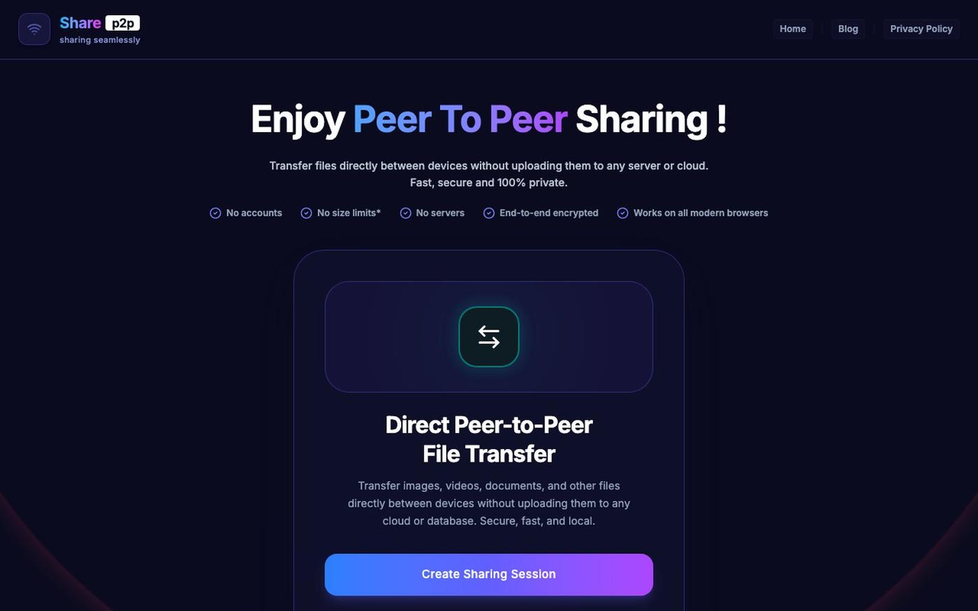 ShareP2P - Secure, Fast, End-to-End P2P File Sharing — screenshot