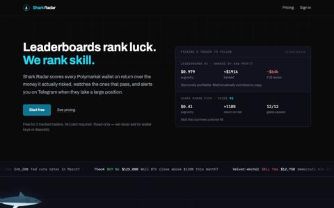 Shark Radar — Polymarket Whale Tracker & Trader Alerts — screenshot