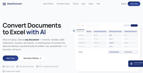 SheetConvert – AI Document to Excel Converter | Invoices, Resumes & More — screenshot