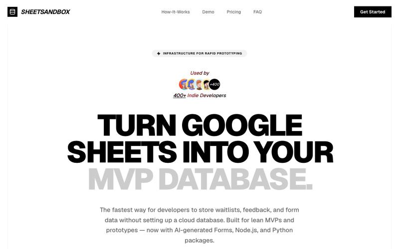 SheetSandbox – Google Sheets as a Production Database for MVP's — screenshot