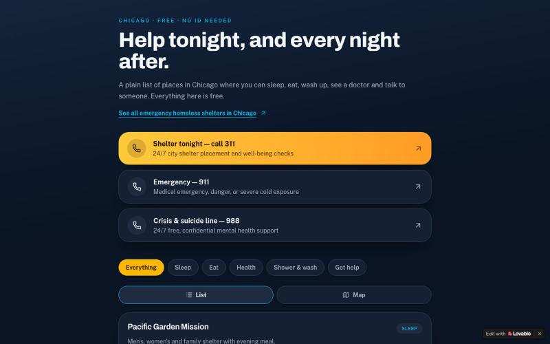 Chicago Street Hub — Shelter, Food & Help Tonight — screenshot